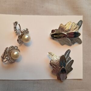 Vintage Silver and Pearl Leaf Earrings